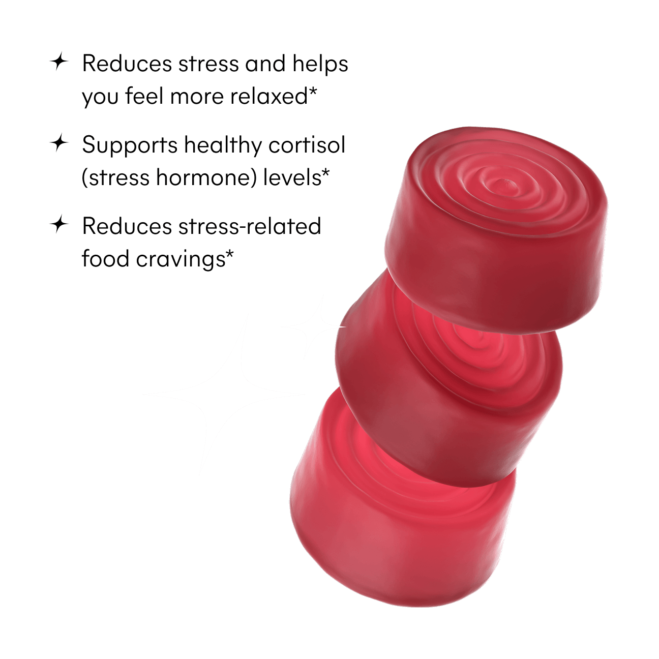 Stack of 3 gummies. See the product benefits to learn more product details