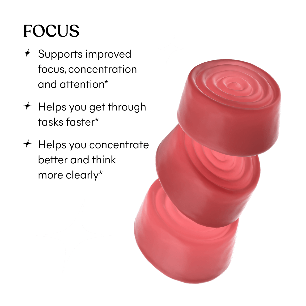 Stack of 3 lemme focus gummies. See the product benefits to learn more product details