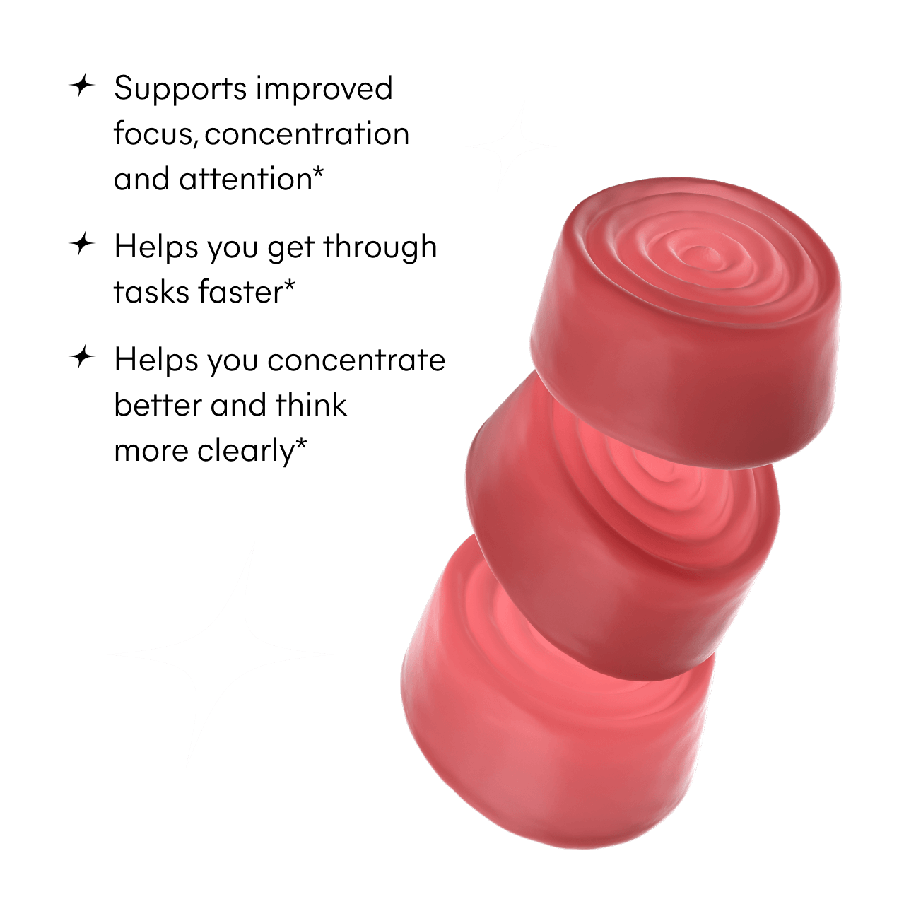 Stack of 3 gummies. See the product benefits to learn more product details