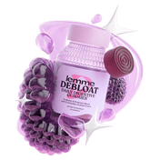 Lemme debloat packaging surrounded by fruit renderings, a purple gummy, and the lemme debloat shape