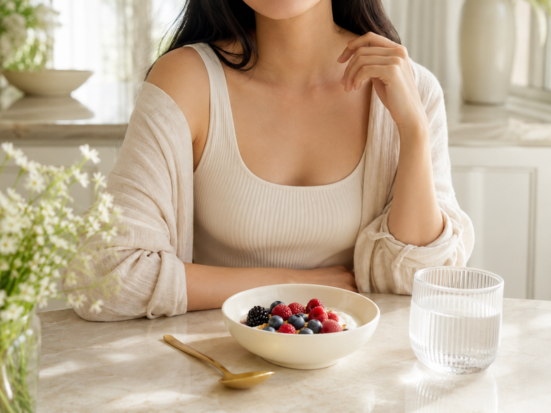 Woman with bowl of yogurt