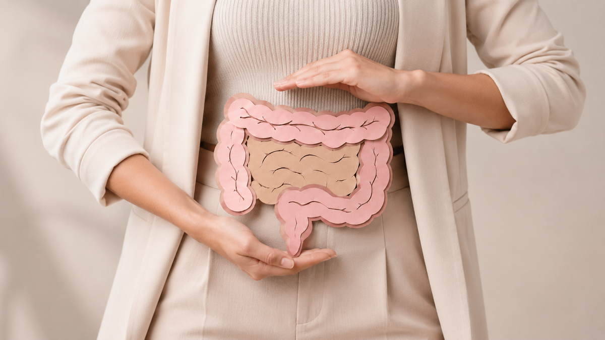 Woman holding intestines