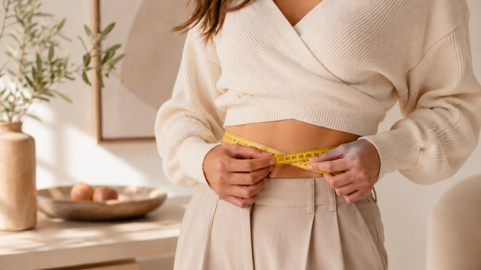 Woman measuring waist