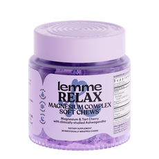 Jar of lemme RELAX Magnesium Complex Soft Chews on a white background