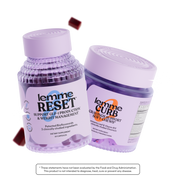 Two purple containers labeled 'lemme RESET' and 'lemme CURB' on a white background.
