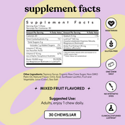 Supplement facts label with nutritional information on a purple background