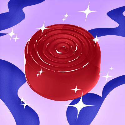 Illustration of a red gummy surrounded by sparkles