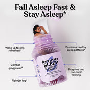 Sleep gummies packaging with text highlighting benefits on a white background