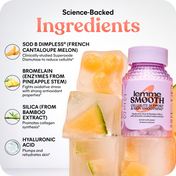 Product packaging with ingredients listed and a bottle labeled 'lemme smooth'.