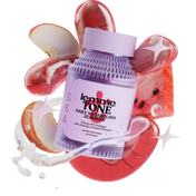 Lemme Tone daily metabolism gummies with a colorful abstract background