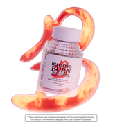 Supplement bottle labeled 'Lemme Burn' with a colorful handle on a white background