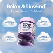 Jar of 'femme RELAX' supplement with cloud and sky background