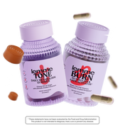 Two bottles of lemme Tone and lemme Burn supplements with capsules on a white background.