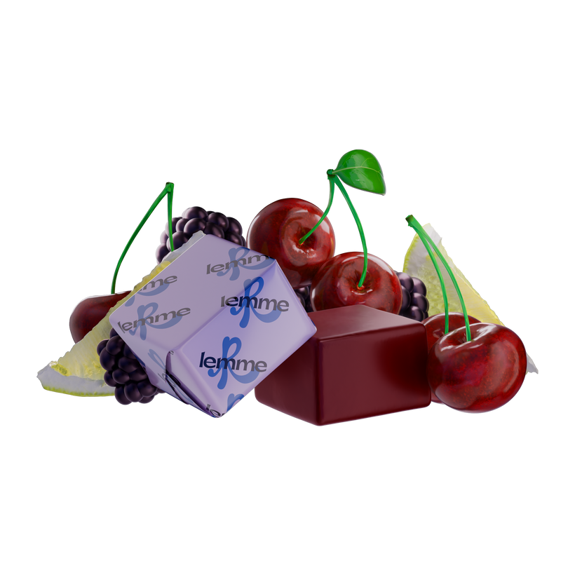Red fruit-shaped soap with 'lemme' packaging on a white background