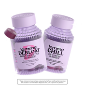 Two bottles of 'lemme Debloat' and 'lemme Chill' gummies on a white background.