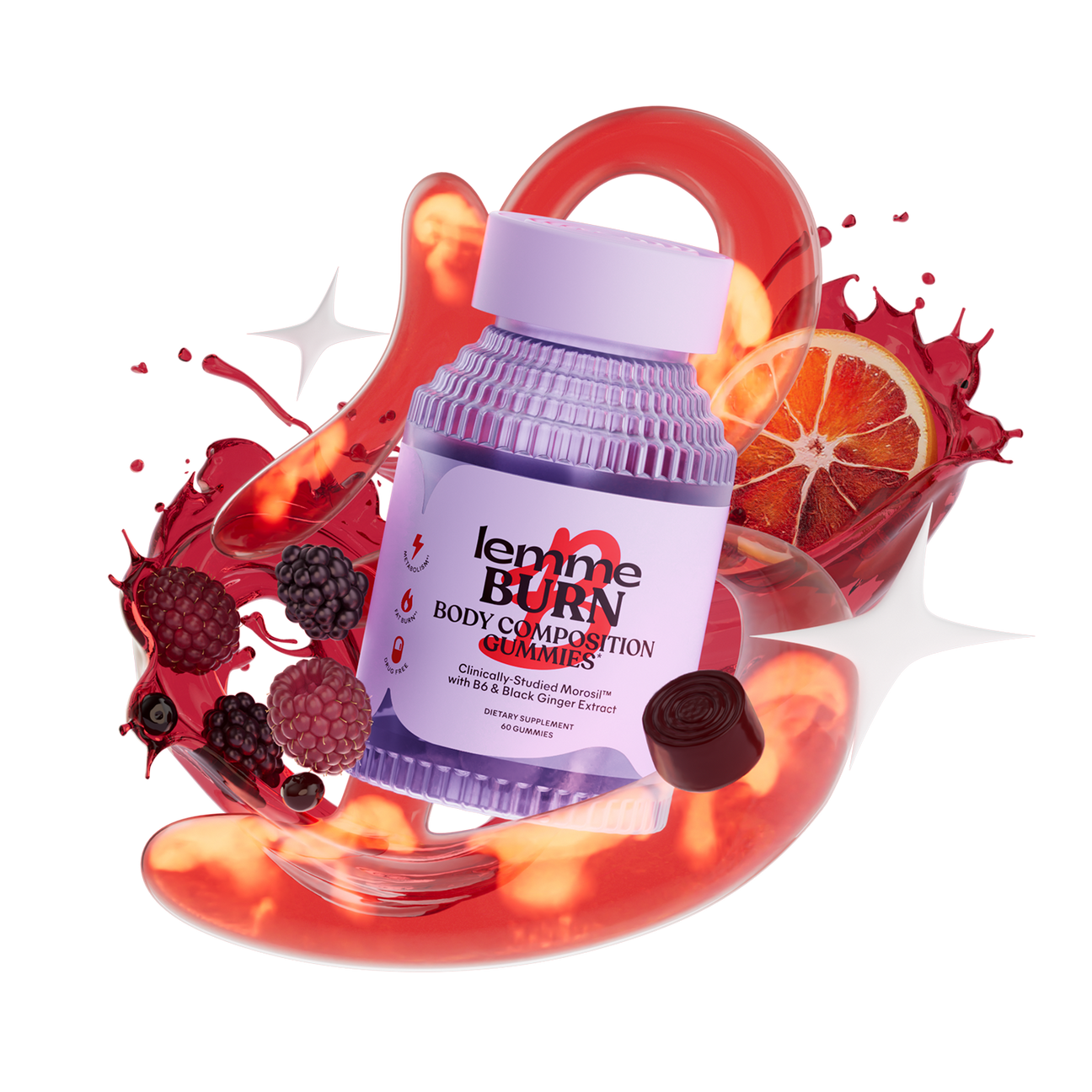 Lemm Body Burn supplement bottle with colorful background