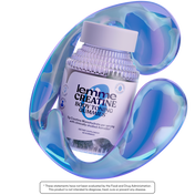 Supplement bottle labeled 'lemme Creatine Body Toning Gummies' with a blue and white design on a white background.