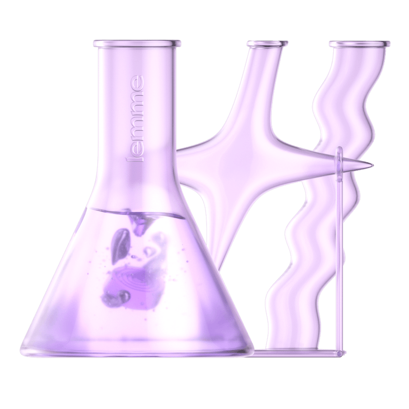 Rendering of 3 glass tubes in the shape of a conical flask, sparkle, and wave