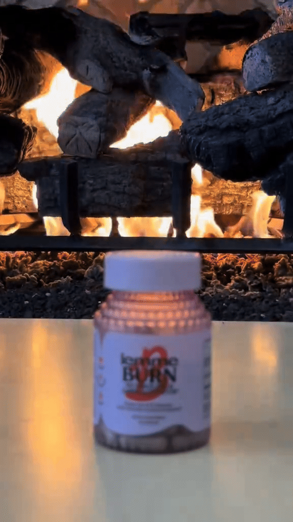 lemme burn weight loss product in front of fireplace
