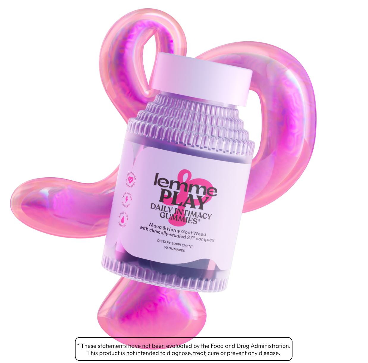 Pink and clear intimacy product with 'lemme PLAY' packaging on a white background